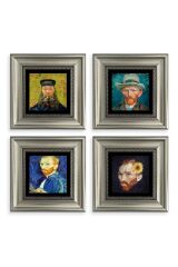 Van Gogh 4 lü Set Çerçeveli Taş Tablo 20 cm