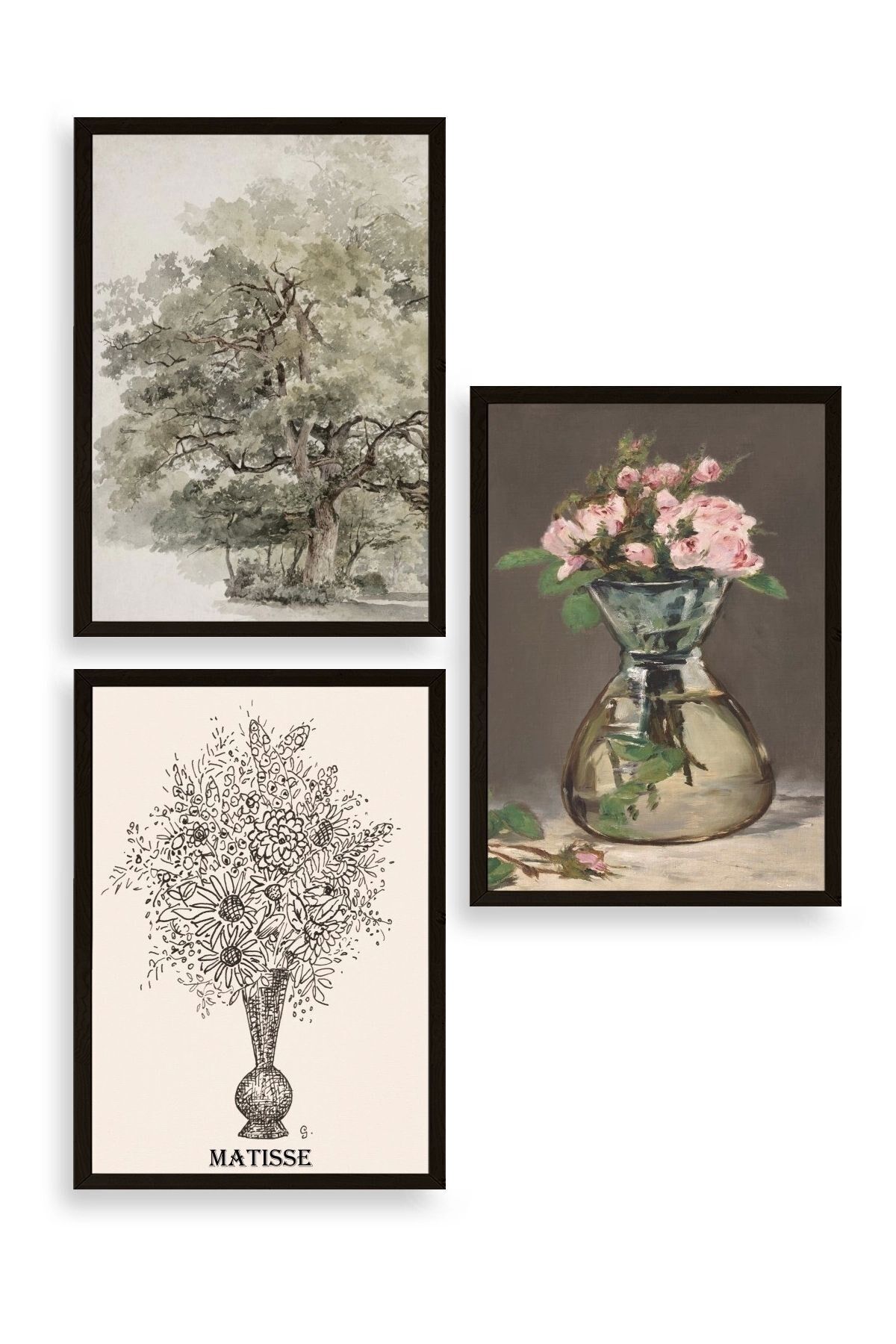 Matisse Üçlü Ahşap Çerçeveli Tablo 23 x 30