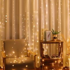 BUFFER® Uzaktan Kumandalı LED Perdeye Takılabilen Kancalı Işık Usb 3x3 Metre Peri Perde LED