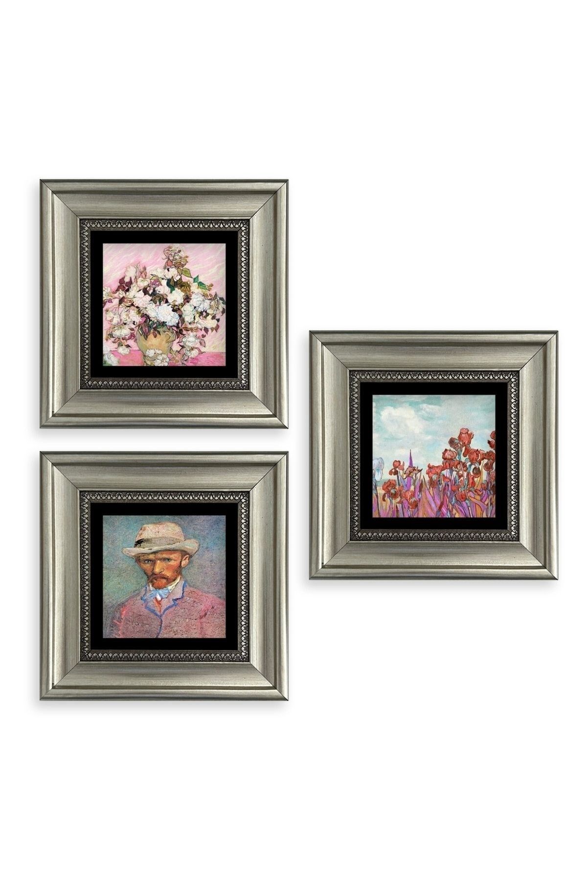 Van Gogh 3 lü Set Çerçeveli Taş Tablo 20 cm