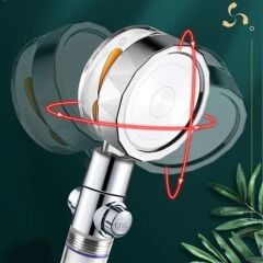 BUFFER® Turbo Pervaneli ve Filtreli Su Tasarruflu 360 Derece Dönebilen Tazyikli Duş Başlığı