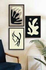 Soyut Üçlü Ahşap Çerçeveli Tablo 50 x 70