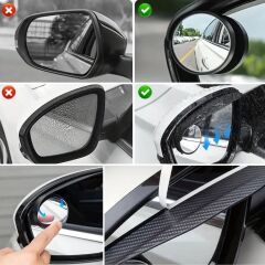 BUFFER® 2 Adet Kendinden Aynalı Karbon Fiber Görünümlü Araba Yan Ayna Yağmur Koruyucuları Yağmur & Kar Kalkanı Visörler