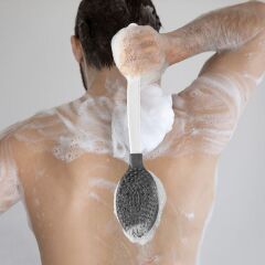 BUFFER® Silikon Masajlı Uzun Saplı Vücut Masaj Fırçası Banyo Sırt Kesesi Saplı Yumuşak Fırça