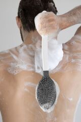 BUFFER® Silikon Masajlı Uzun Saplı Vücut Masaj Fırçası Banyo Sırt Kesesi Saplı Yumuşak Fırça