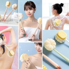 BUFFER®  2'si 1 Arada Çift Taraflı Uzun Saplı Fırçalı Banyo Vücut Sırt Fırçası Banyo Lifi