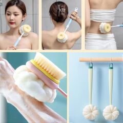 BUFFER®  2'si 1 Arada Çift Taraflı Uzun Saplı Fırçalı Banyo Vücut Sırt Fırçası Banyo Lifi