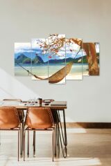 Deniz Manzarası ve Hamak 5 Parçalı Mdf Tablo 60 x 100