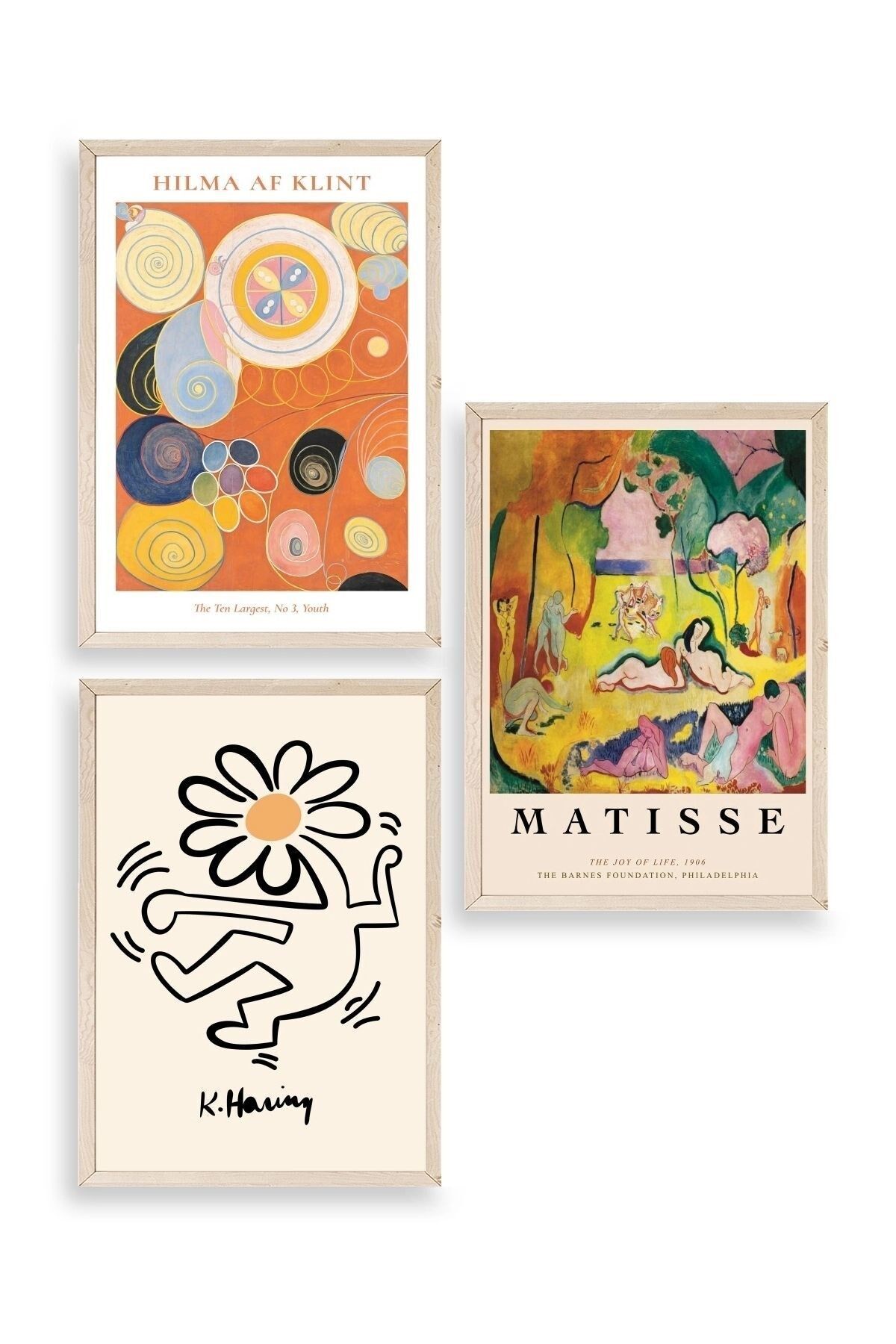 Ünlü Tablolar Üçlü Ahşap Çerçeveli Tablo 50 x 70