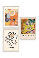 Ünlü Tablolar Üçlü Ahşap Çerçeveli Tablo 50 x 70