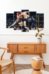 Eski Güreş İnsan Manzarası 5 Parçalı Mdf Tablo 60 x 100