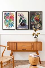 Çiçek Üçlü Ahşap Çerçeveli Tablo 30 x 40
