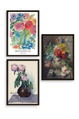 Çiçek Üçlü Ahşap Çerçeveli Tablo 30 x 40