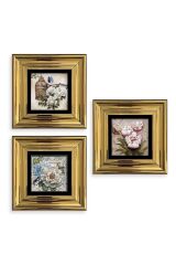 Çiçekler 3 lü Set Çerçeveli Taş Tablo 20 cm