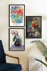 Çiçek Üçlü Ahşap Çerçeveli Tablo 50 x 70