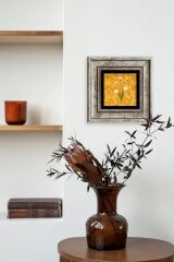 Ebru Sanatı Çiçek Çerçeveli Taş Tablo 20 cm