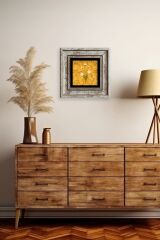 Ebru Sanatı Çiçek Çerçeveli Taş Tablo 20 cm