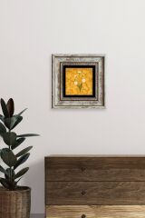 Ebru Sanatı Çiçek Çerçeveli Taş Tablo 20 cm