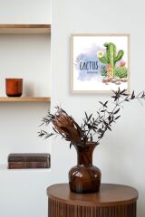 Kaktüs Ahşap Çerçeveli Tablo 50 x 50