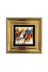 Koşan Atlar Yağlı Boya Çerçeveli Taş Tablo 20 cm