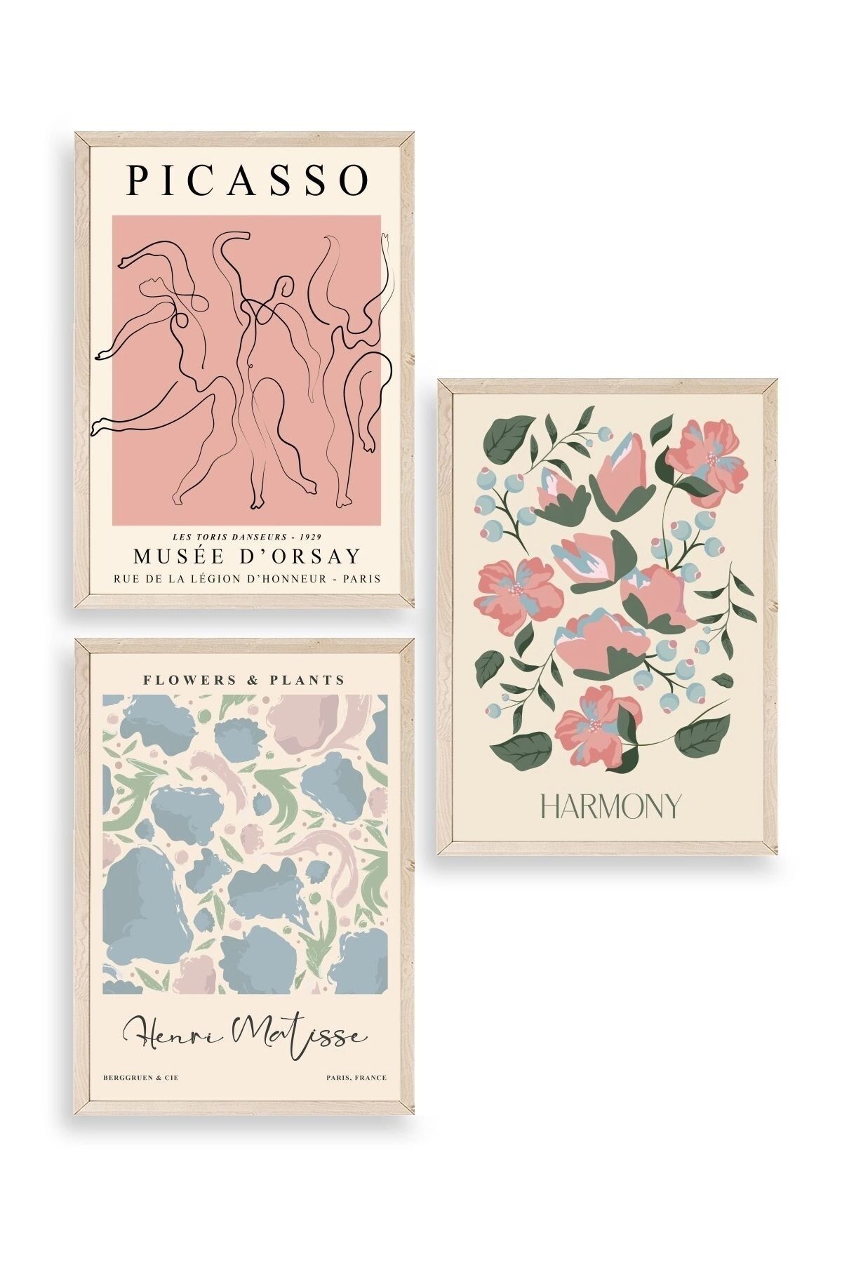 Ünlü Tablolar Üçlü Ahşap Çerçeveli Tablo 30 x 40