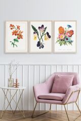 Çiçek Üçlü Ahşap Çerçeveli Tablo 50 x 70
