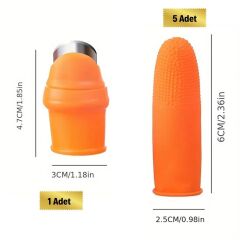 BUFFER® 5 Parça Pratik Parmak Koruyucu 1 Parça Baş Parmak Bıçaklı Eldiven Sebze Meyve Soyucu Kesme Ayıklayıcı Silikon Set