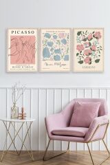 Ünlü Tablolar Üçlü Ahşap Çerçeveli Tablo 23 x 30