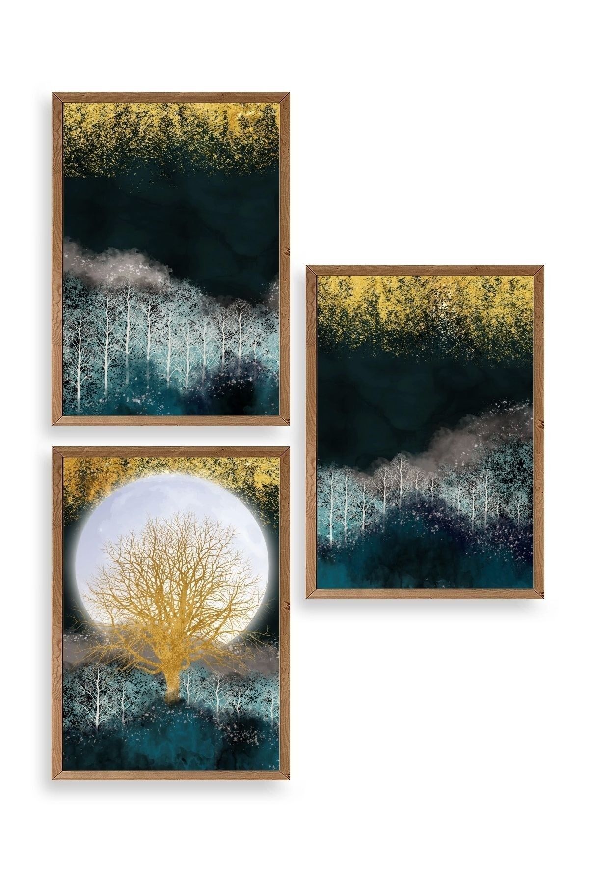 Manzara Üçlü Ahşap Çerçeveli Tablo 17 x 23