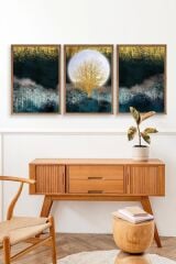 Manzara Üçlü Ahşap Çerçeveli Tablo 50 x 70