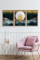 Manzara Üçlü Ahşap Çerçeveli Tablo 50 x 70