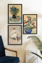 Ünlü Tablolar Üçlü Ahşap Çerçeveli Tablo 23 x 30