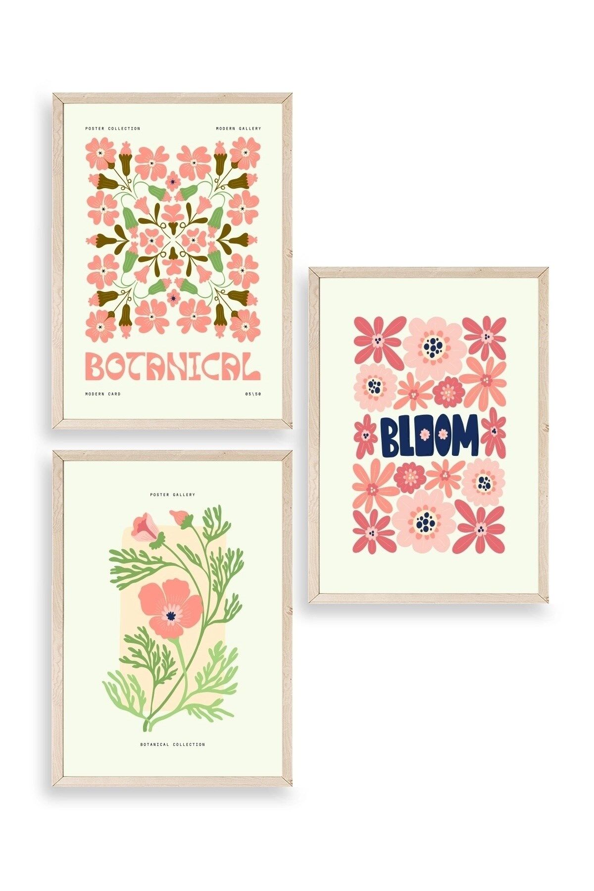 Botanik Üçlü Ahşap Çerçeveli Tablo 40 x 60