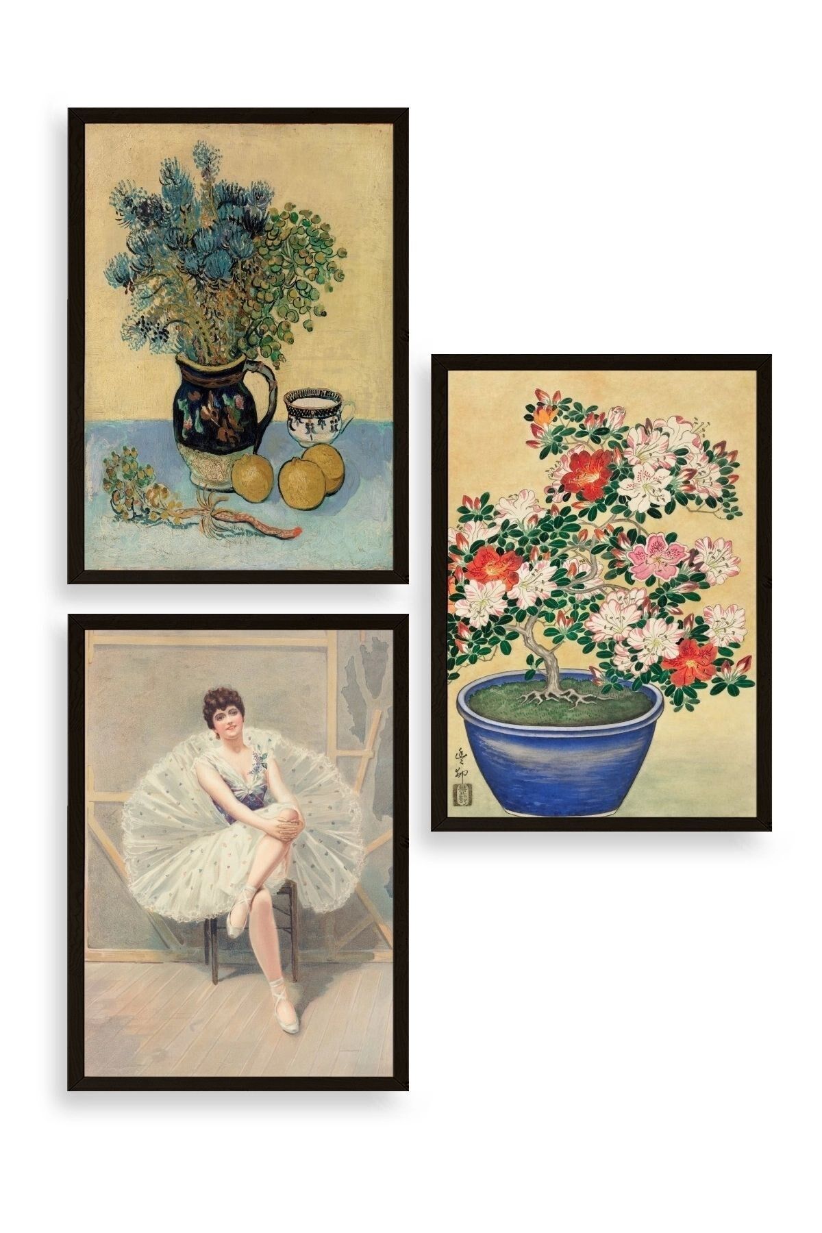 Ünlü Tablolar Üçlü Ahşap Çerçeveli Tablo 30 x 40