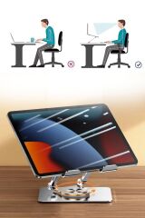 BUFFER® 360 Derece Dönebilen Yükseltilmiş Masaüstü Ayarlanabilir  Metal Tablet Standı