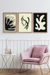 Soyut Üçlü Ahşap Çerçeveli Tablo 50 x 70