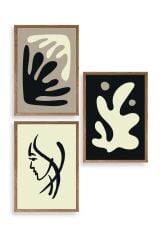 Soyut Üçlü Ahşap Çerçeveli Tablo 23 x 30