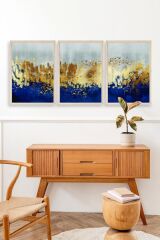 Soyut Üçlü Ahşap Çerçeveli Tablo 30 x 40