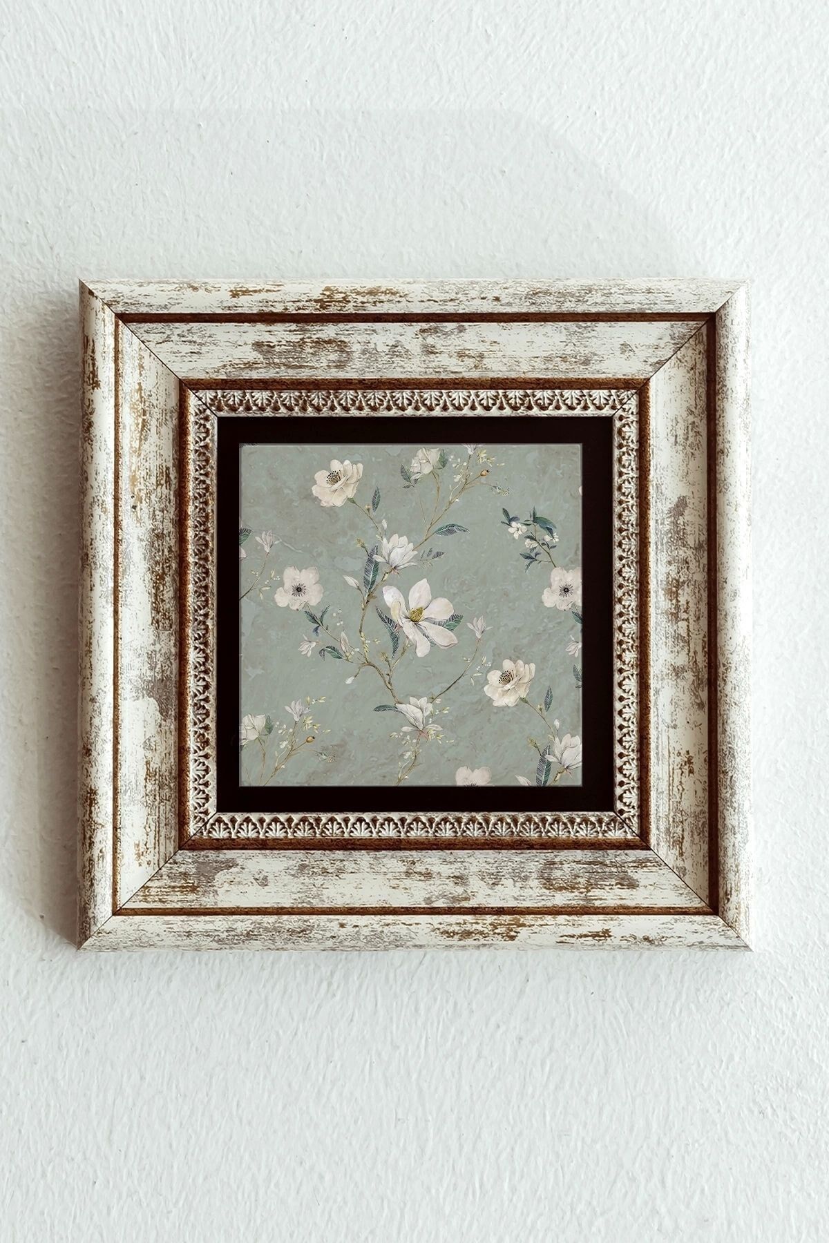 Çiçek Desenli Çerçeveli Taş Tablo , Çerçeveli Taş Duvar Dekoru-enkcrcvtbl-00183 20 cm