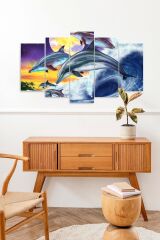 Yunuslar ve Deniz 5 Parçalı Mdf Tablo 60 x 100