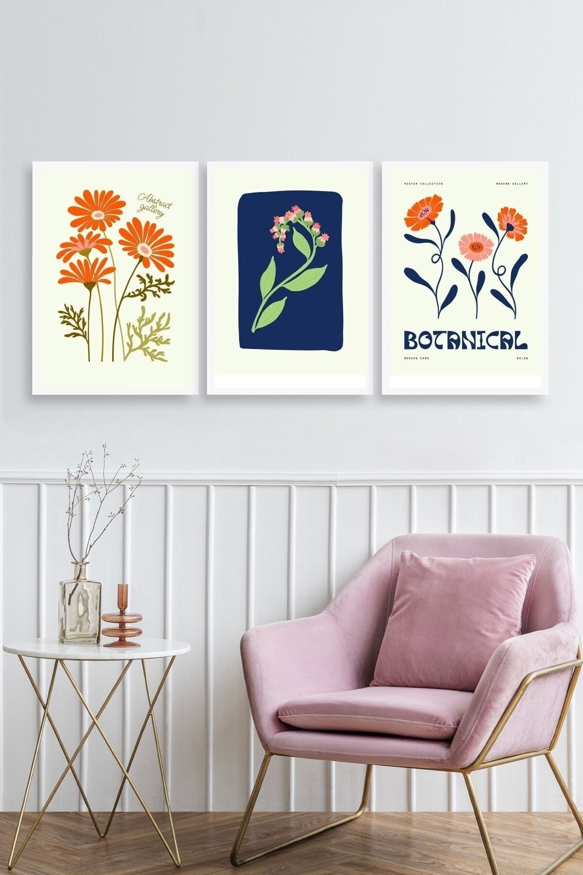 Botanik Üçlü Ahşap Çerçeveli Tablo 23 x 30