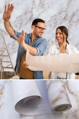 BUFFER® Mermer Desenli Masa Tezgah Mutfak Su Geçirmez Yapışkanlı Folyo Sticker Sarı 5x0,6m