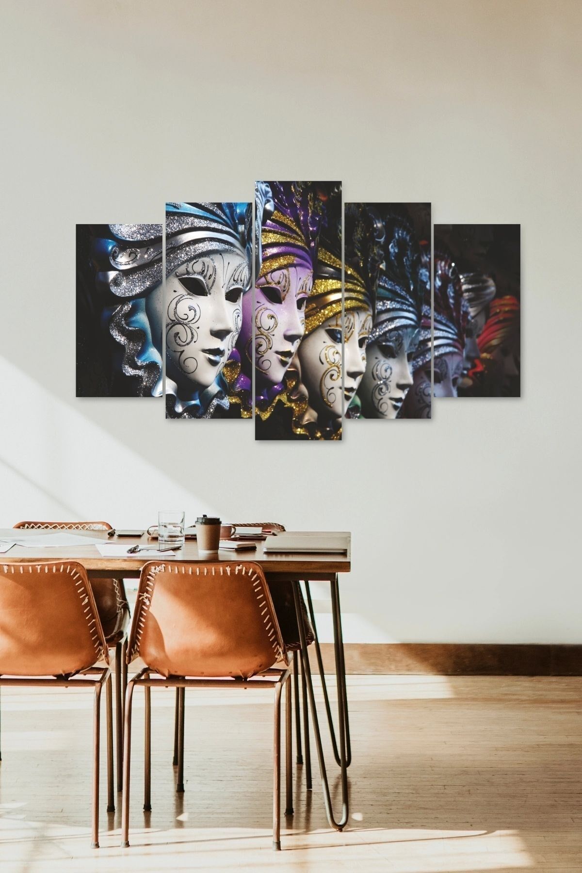 Kadın Maskeler Manzarası 5 Parçalı Mdf Tablo 60 x 100