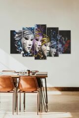 Kadın Maskeler Manzarası 5 Parçalı Mdf Tablo 60 x 100