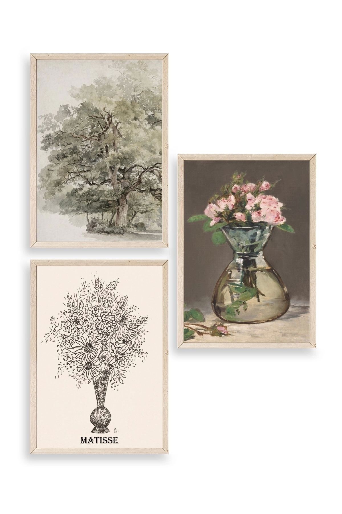 Matisse Üçlü Ahşap Çerçeveli Tablo 40 x 60