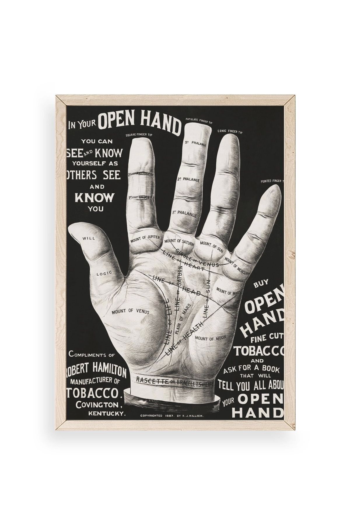 Avuç Okuma Rehberi Ahşap Çerçeveli Tablo 23 x 30