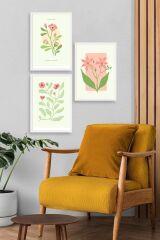 Botanik Üçlü Ahşap Çerçeveli Tablo 50 x 70