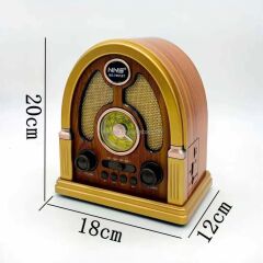 BUFFER® Orta Boy Kubbe Model Retro Ahşap Tasarım Bluetooth Hoparlörlü Radyo – FM/AM Destekli, Şarjlı ve Taşınabilir Radyo NS-7061