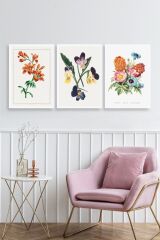Çiçek Üçlü Ahşap Çerçeveli Tablo 40 x 60
