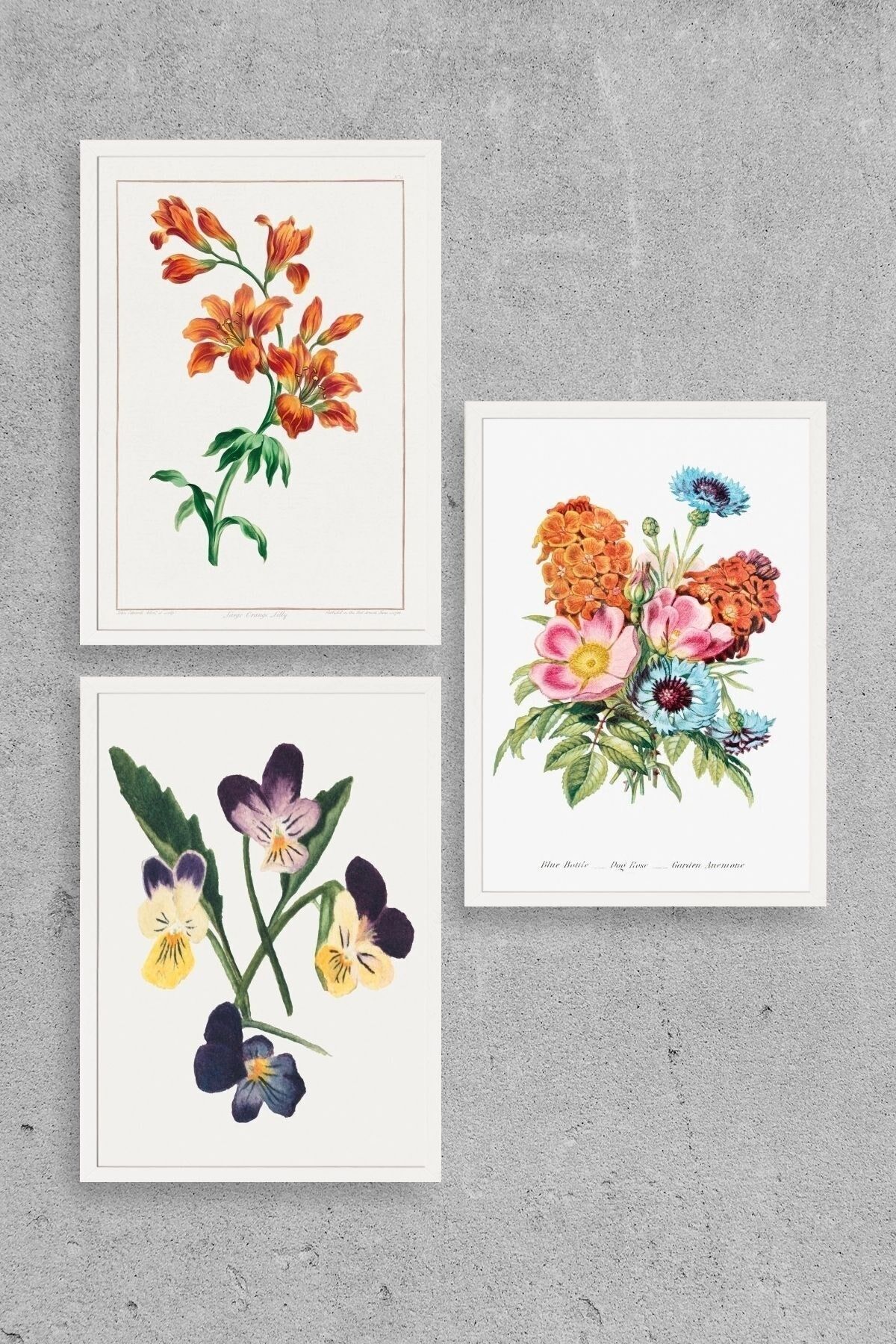 Çiçek Üçlü Ahşap Çerçeveli Tablo 23 x 30